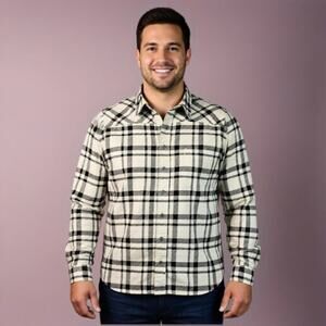 Duluth Trading Co Men’s XXL Plaid Long Sleeve Shirt Black White Flannel...